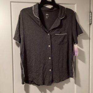 Stars Above Charcoal Button Down Pajama Shirt with White Trim